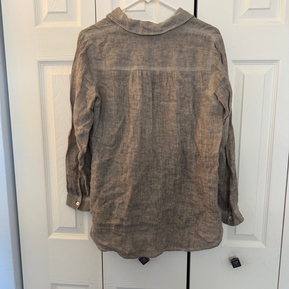 J. Jill Love Linen Tunic Top Womens Small Petite Brown 100% Linen V-Neck Blouse - Picture 2 of 8